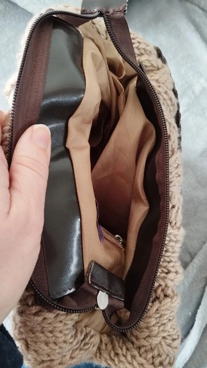 Sac a main style tricoté beige marron 29x29 cm - photo numéro 4