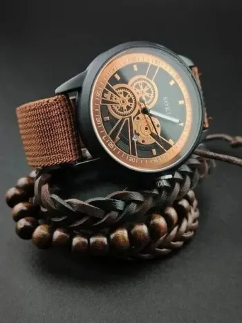 Montre marron style mécanique, bracelets