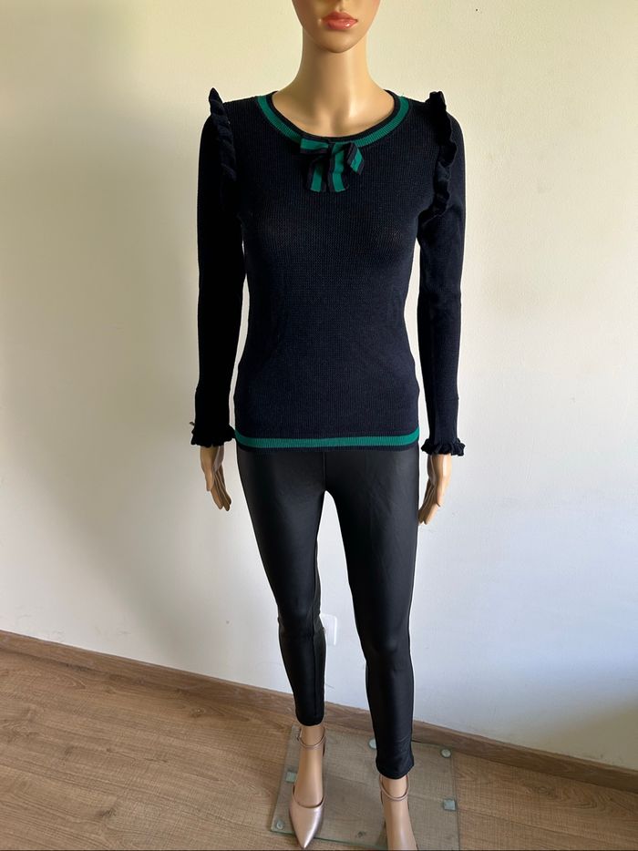 Pull bleu marine et vert à manches longues Morgan taille S TBE - photo numéro 3