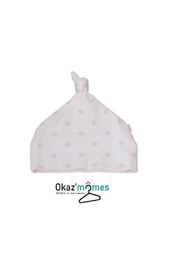 Bonnet bébé en coton blanc à pois roses - Obaïbi naissance 0 mois (45-50cm)