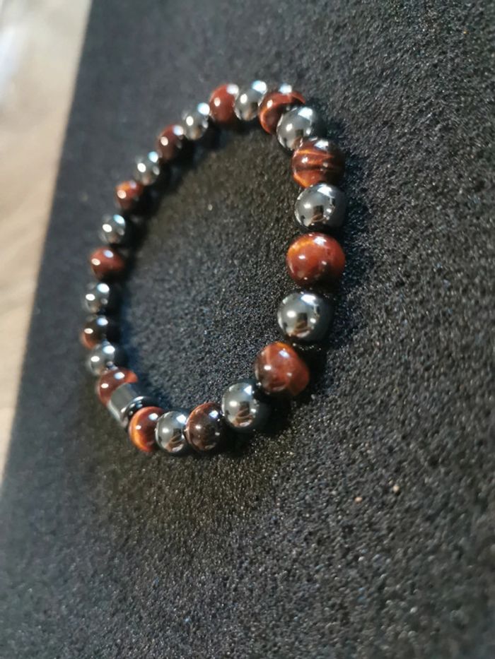 Bracelet tendance 8mm œil de tigre rouge et acier - photo numéro 3