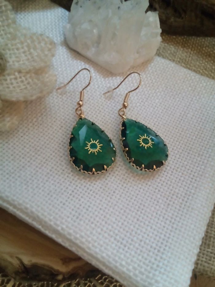 Boucles d'oreilles bohèmes vertes - photo numéro 2