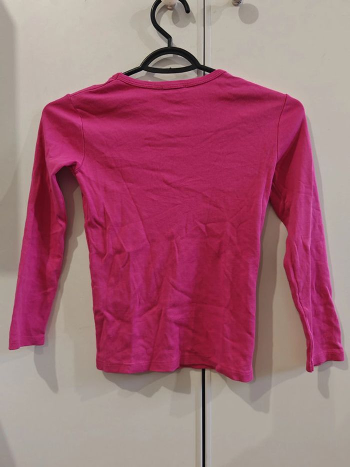 T-shirt manches longues Benetton rose 7-8 ans 👧 100% coton, logo imprimé - photo numéro 3