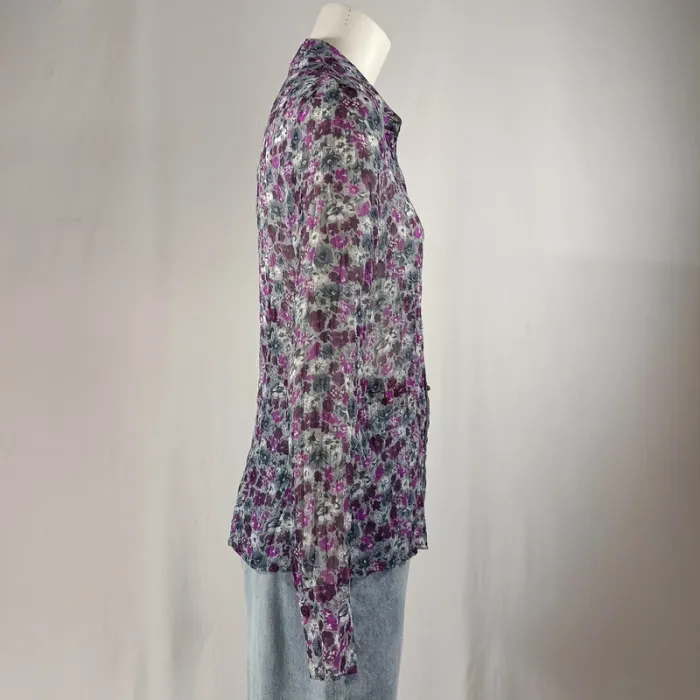 Chemise fluide à fleurs violettes Betty Barclay, coupe longue, légère, taille 36 A1223 - photo numéro 6