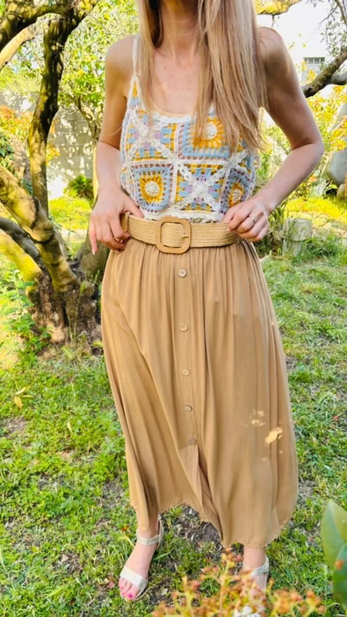 Jupe longue marron + ceinture taille unique