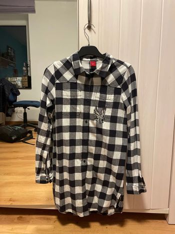 Chemise longue à carreaux gris blanche et noir