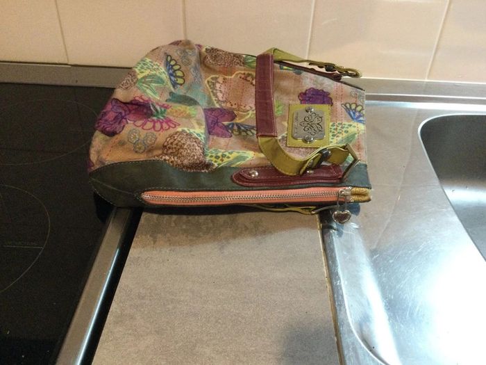 Sac à main cuir kaki et violet - photo numéro 4