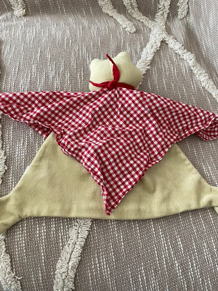 Peluche doudou plat 30cm IKEA grenouille vert et rouge à carreaux très bon état - photo numéro 3