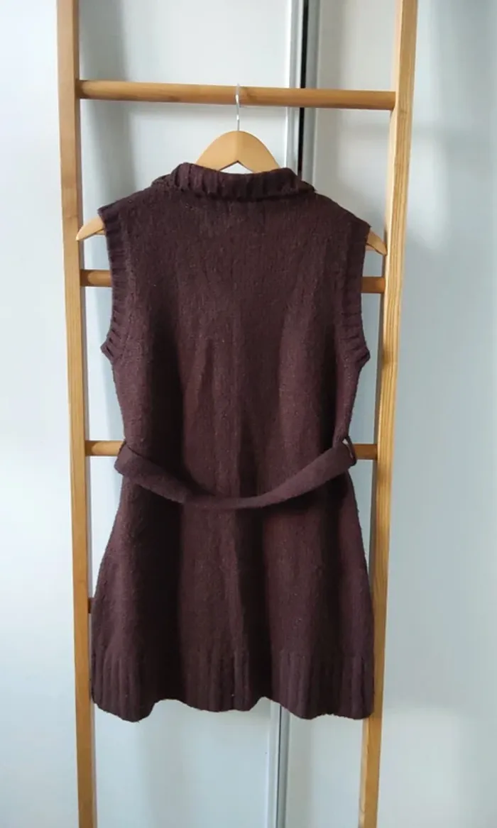Veste sans manche mohair acrylique mi saison marron T 40 Avec ceinture - photo numéro 12
