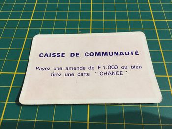 Payez une amende carte caisse de communauté pièce détachée Monopoly Miro Parker company #A63