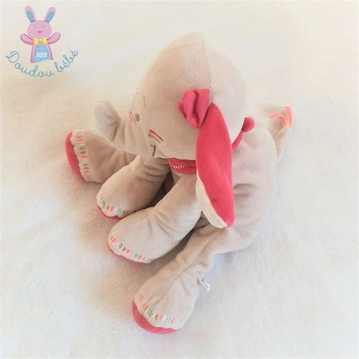 Doudou éléphant Anna & Pili beige et rose 20 cm assis Noukie's - photo numéro 2