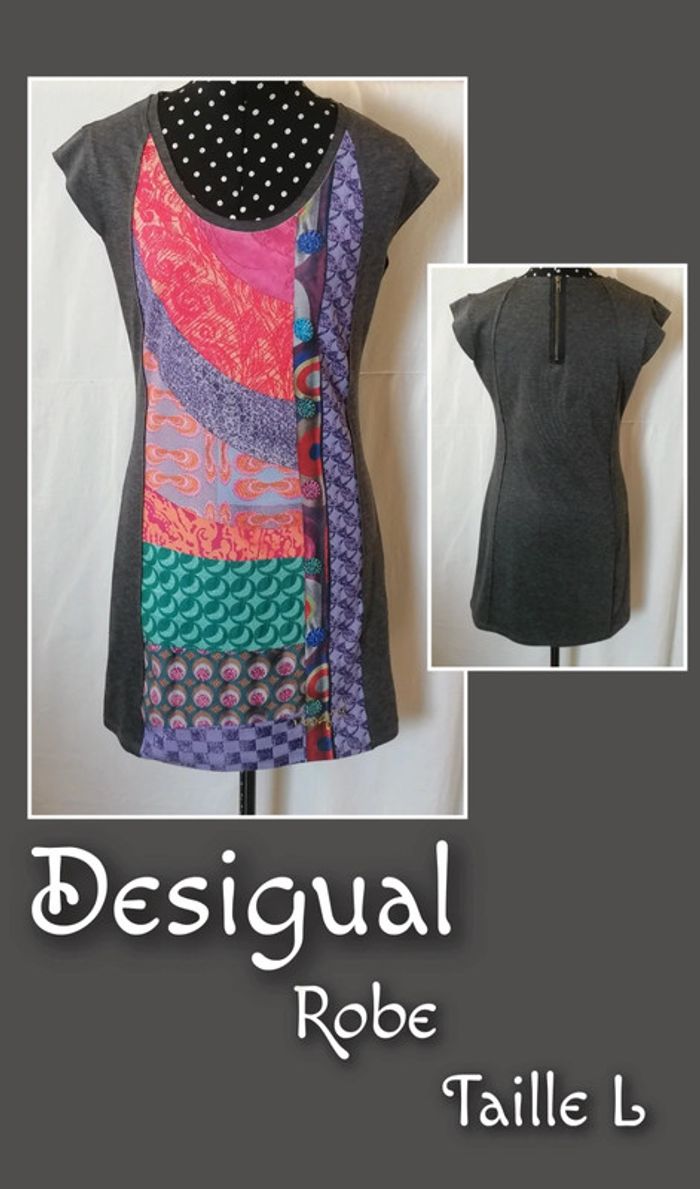 Robe courte gris multicolore taille M Desigual