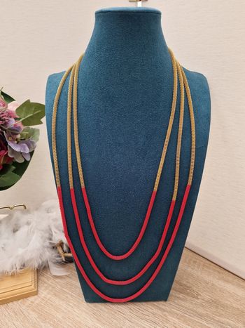 Collier Sautoir Trois Rangs Doré Rose