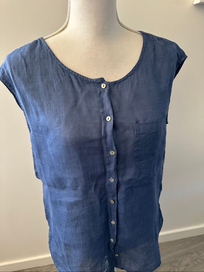 Blouse bleue en lin 123 T38 M - photo numéro 2