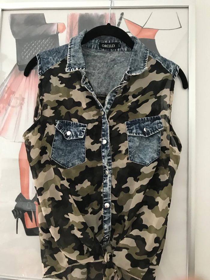 Top blouse jean et transparence M Y2k
