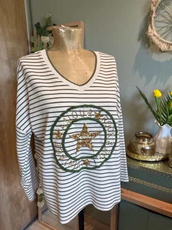 T-shirt manches longues rayé avec inscription, amour, rock ‘n’ roll vintage femme