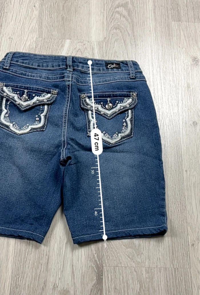 Short en jean vintage Femme Bleu motifs bijoux – Taille M - photo numéro 3