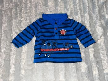 Polo manche longue bleu à ligne