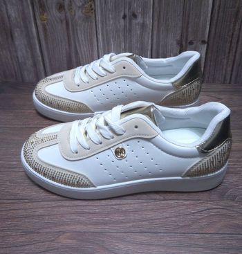 Baskets Femme Blanches & Or - Détails Strass Chic - Neuves Taille 41