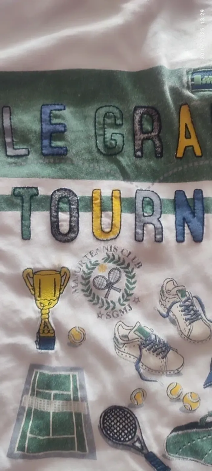 👕 T-shirt manches longues garçon 8 ans – motif poche "Tournoi Tennis" - photo numéro 2