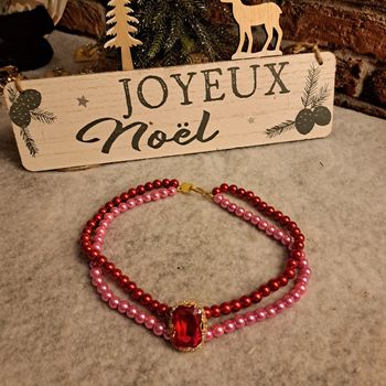 Collier ras de cou rose et rouge