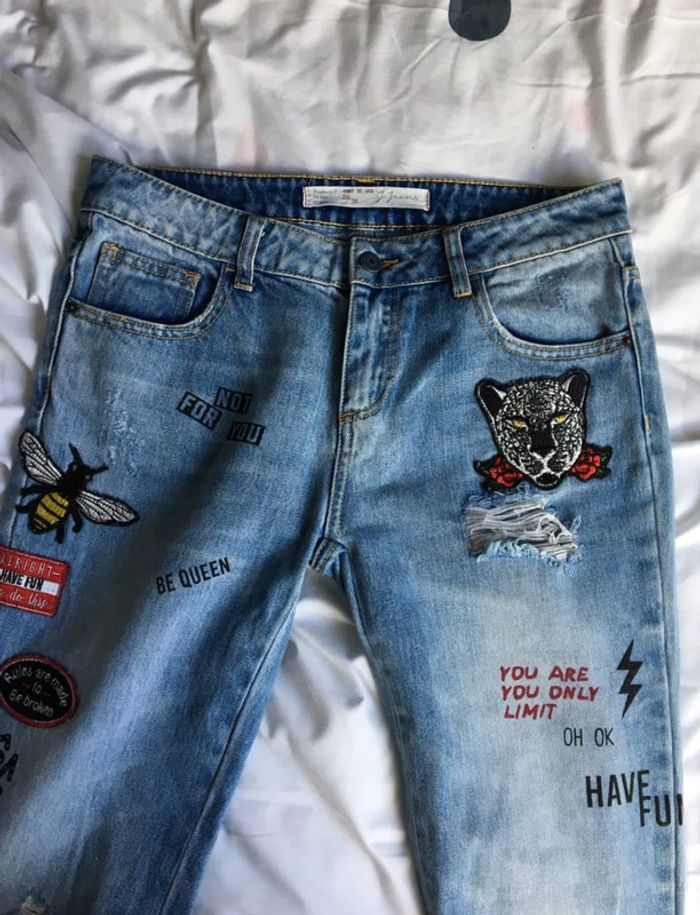 jeans mom avec motif femme neuf - photo numéro 3