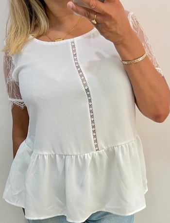 🤍 Blouse  blanche volanté en dentelle – Kilibby Taille S-M