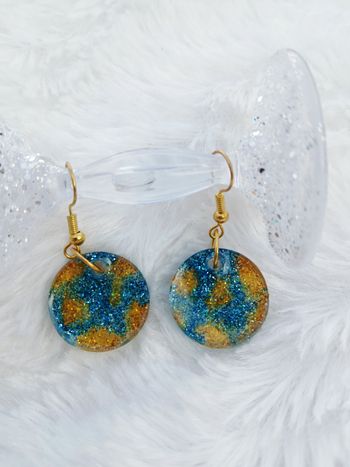 Boucles d'oreilles turquoise dorée pailleté 