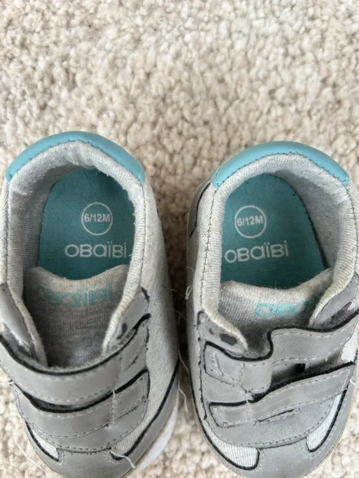 Paire de chaussures type Baskets à scratchs grises mixtes - 6/12 mois - Obaibi - photo numéro 3