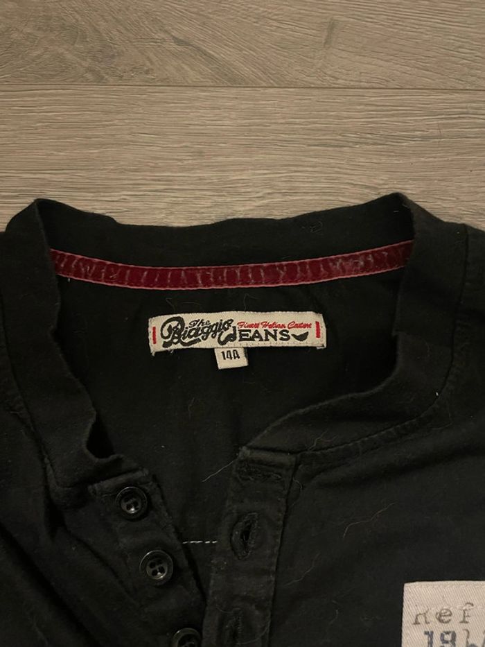 T-shirt à manches longues noir col à boutons motifs devant et dos The Biaggio Jeans taille 14 ans - photo numéro 4