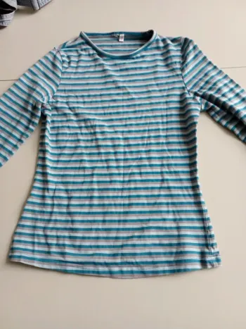 T-shirt manches longues rayé bleu ciel bleu foncé marron 158/164