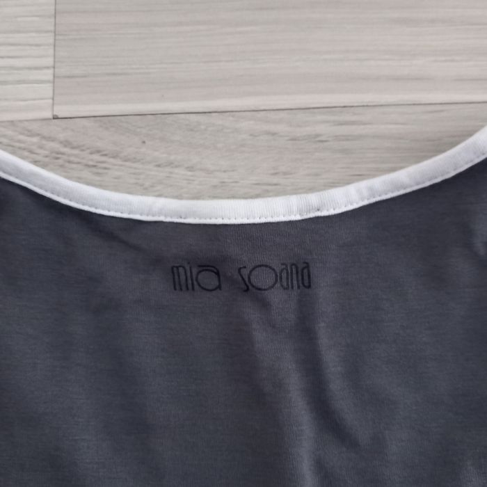 T-shirt femme à col en V gris et blanc Mia Soana taille 38