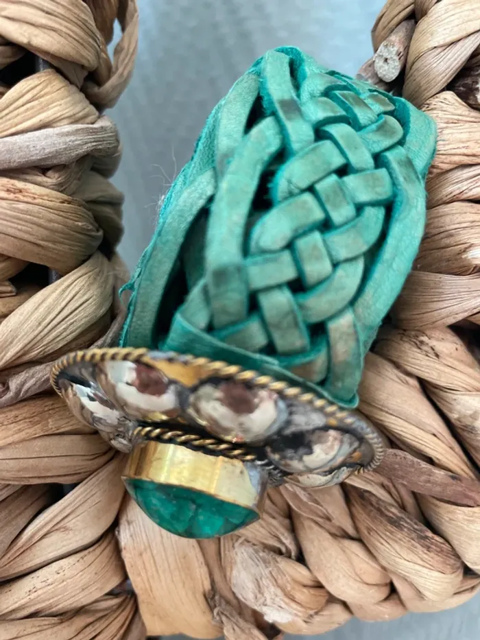 Ceinture verte cuir esprit boheme réglable - photo numéro 4