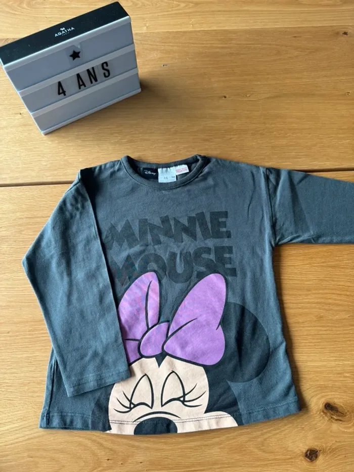 Teeshirt gris ML coton épais avec Minnie Mouse - Taille 4 Ans