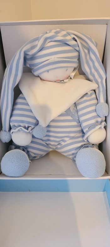 MOULIN ROTY DOUDOU POUPEE GARCON RAYE BLEU