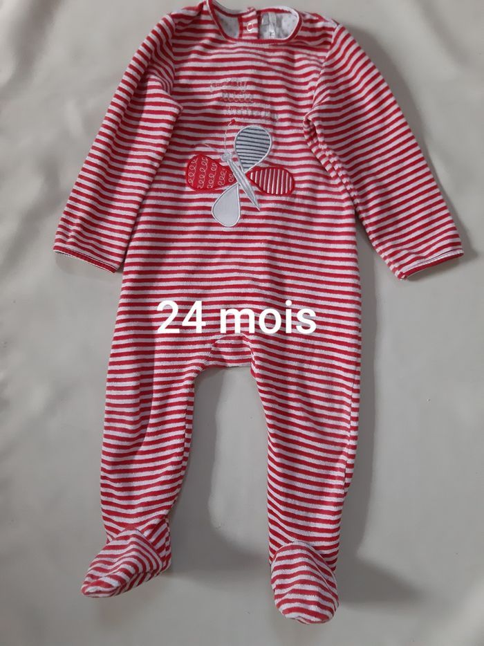 Pyjama velours 1 pièce fille - rayures, papillon - Orchestra - 24 mois - photo numéro 1