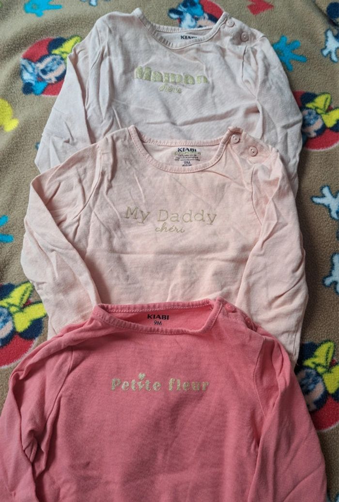 Lots de 3 T-shirt manches longues bébé 9mois - photo numéro 2