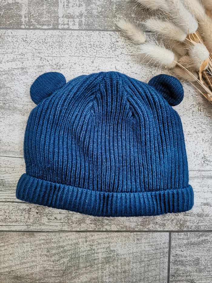 🌺Très Joli bonnet bleu marine bébé chaud oreilles kiabi - photo numéro 2
