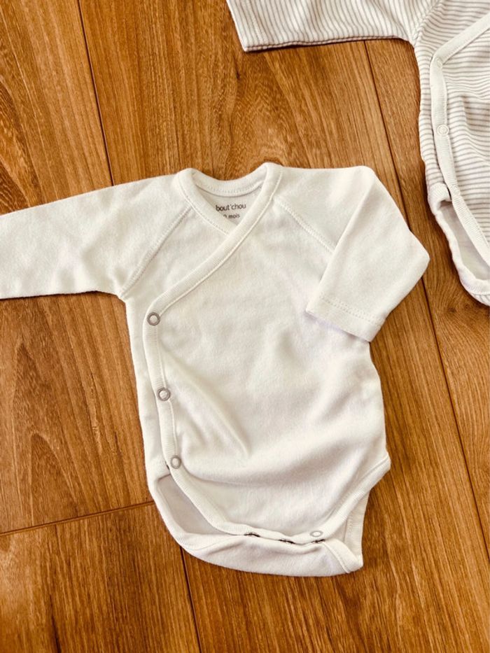 Taille naissance lot de 2 bodies manches longues garçon Boutchou blanc gris 💙 - photo numéro 2