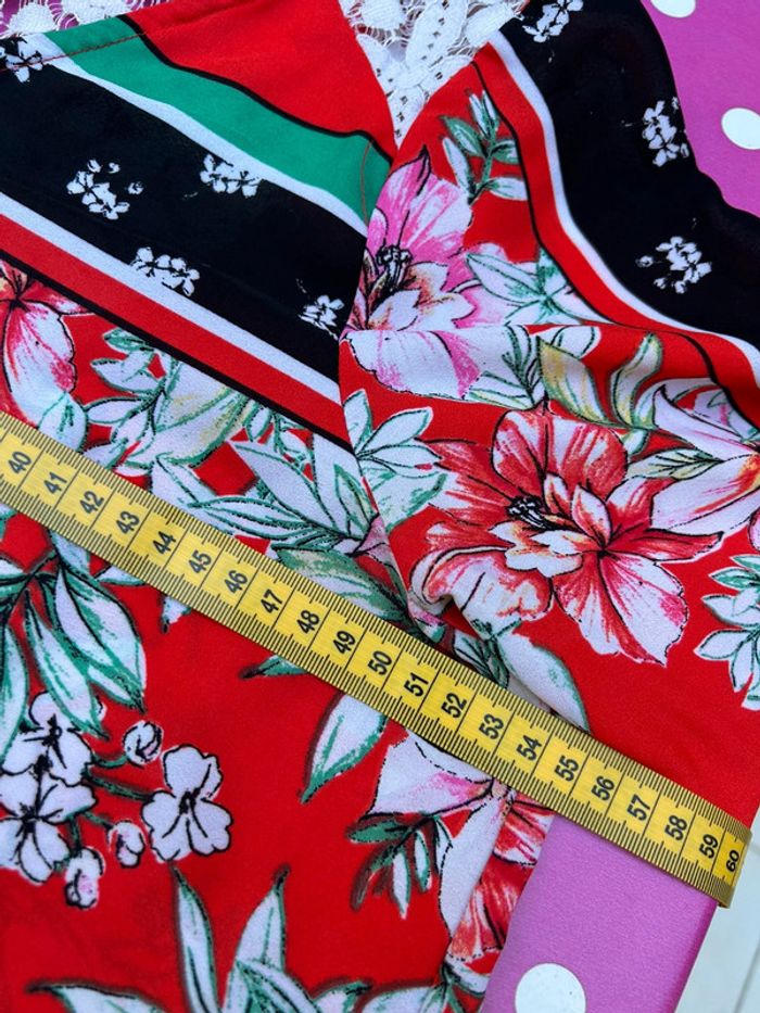 Superbe top avant à motif floral rouge Vietnam dentelle garniture en dentelle taille L - photo numéro 12