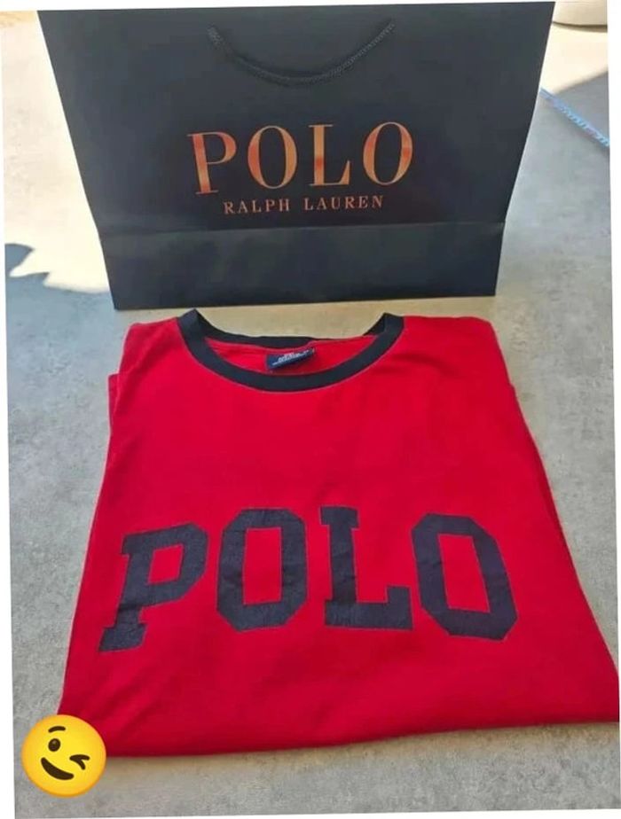 T-shirt Ralph Lauren XL coupe col rond rouge Homme Men tee114