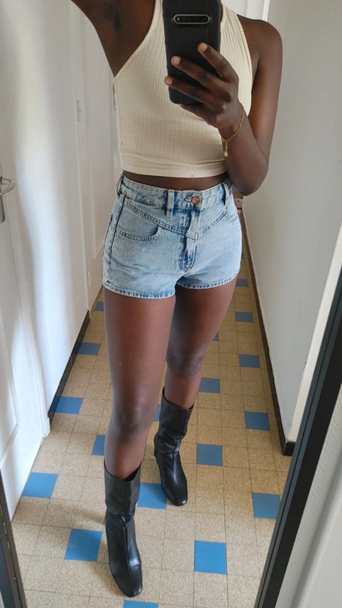 Mini short taille haute en jean - photo numéro 8