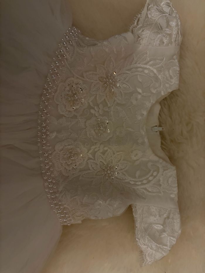 Robe de cérémonie bébé – Blanc ivoire, dentelle brodée & perles  taille 12 mois - photo numéro 3