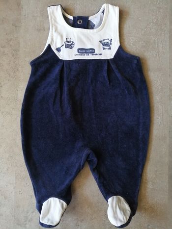 Grenouillère velours marine 0/3 mois Sucre d'orge