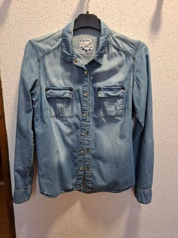 Belle chemise en jean délavé femme Promod S poches à soufflets manches relevables très bon état