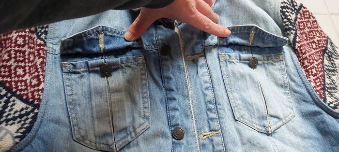 Veste en jeans molletonné avec manche en laine regular fit L - photo numéro 3