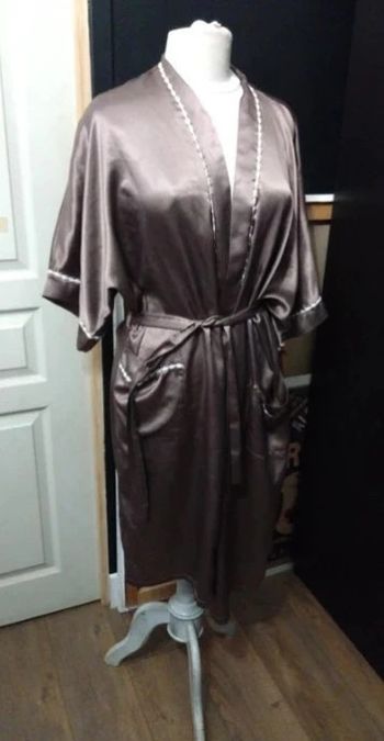 Peignoir retro vintage satin marron t 42