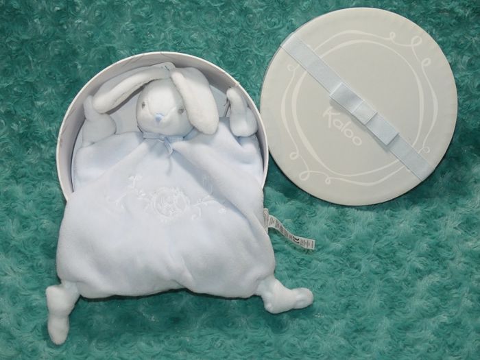 Doudou lapin plat kaloo perle bleu brodé 🐰Neuf