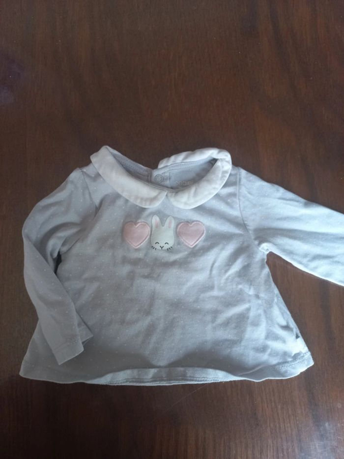 T-shirt à manches longues gris "lapin" Obaïbi 3mois