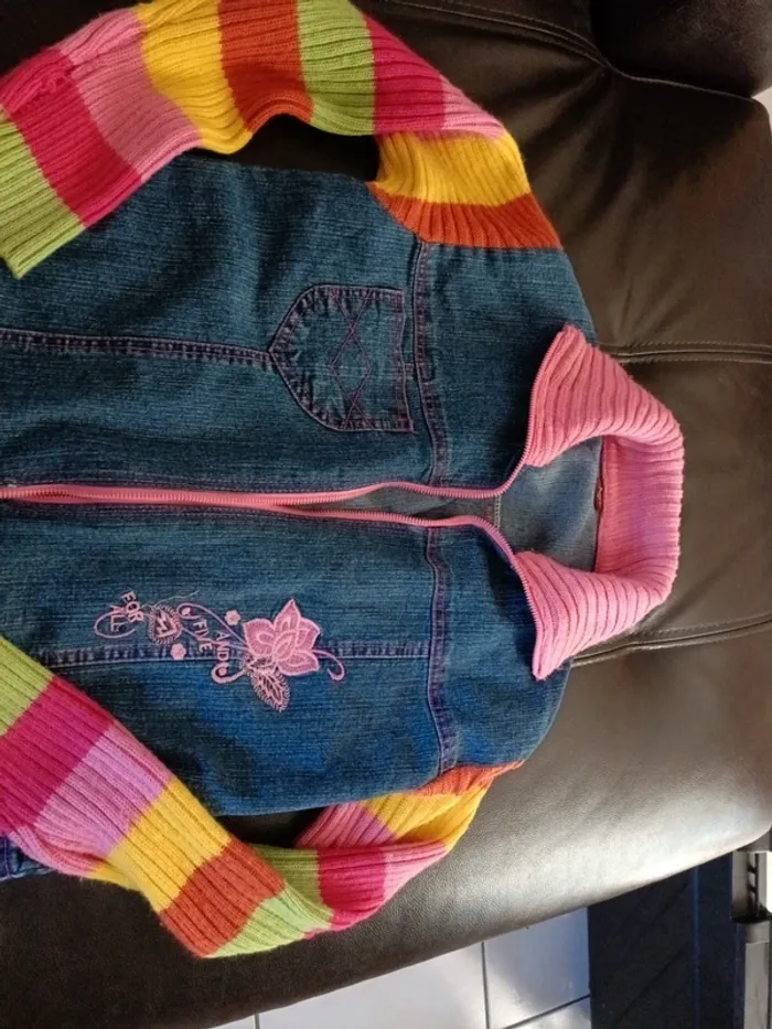 Veste jean arc en ciel 10 12 ans - photo numéro 2
